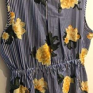 Dresses - Blue pinstripe and yellow floral dress Dresses - Blue pinstripe and yellow floral dress